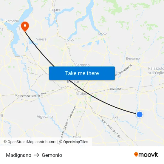 Madignano to Gemonio map