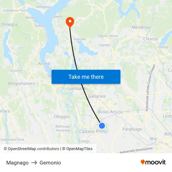 Magnago to Gemonio map
