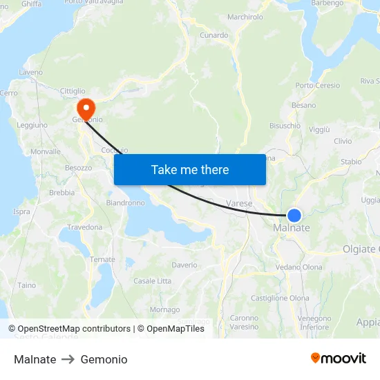 Malnate to Gemonio map