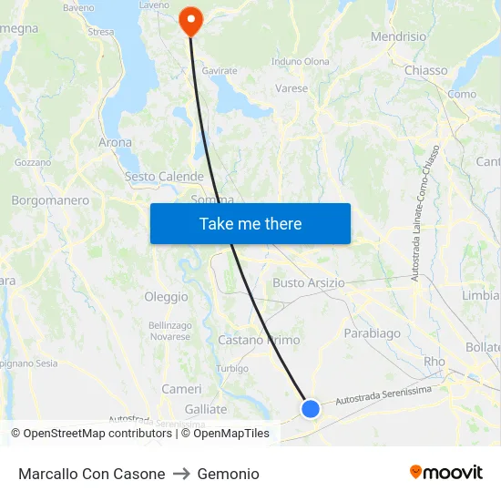 Marcallo con Casone to Gemonio map