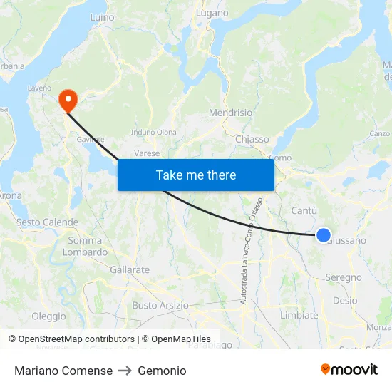 Mariano Comense to Gemonio map