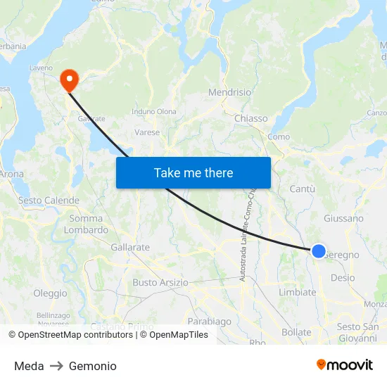Meda to Gemonio map