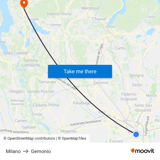 Milan to Gemonio map