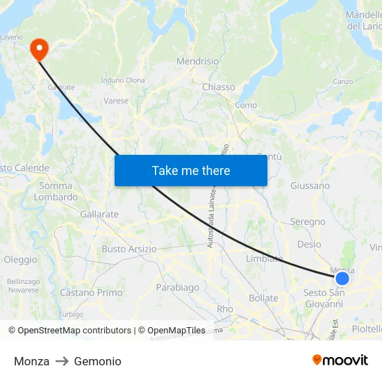 Monza to Gemonio map