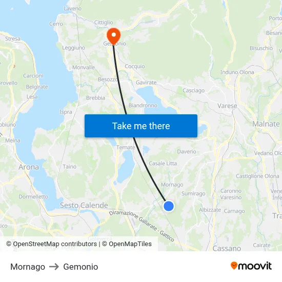 Mornago to Gemonio map