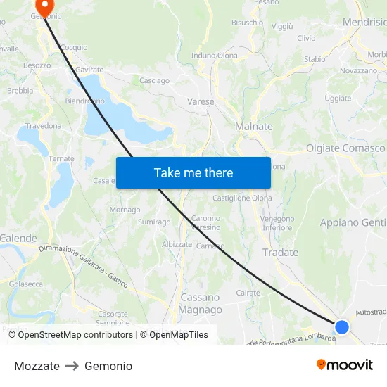 Mozzate to Gemonio map