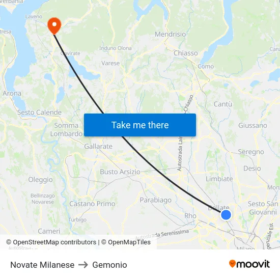 Novate Milanese to Gemonio map
