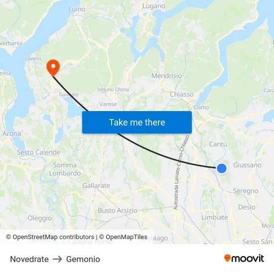 Novedrate to Gemonio map