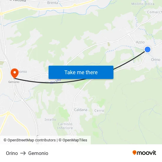 Orino to Gemonio map