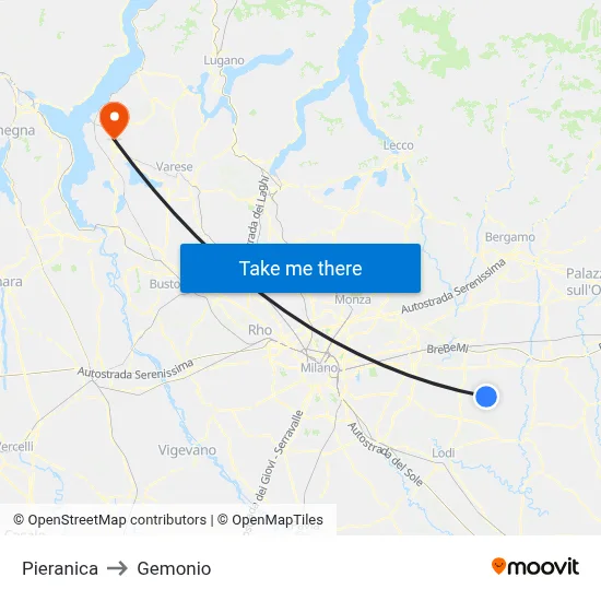 Pieranica to Gemonio map