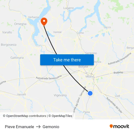Pieve Emanuele to Gemonio map