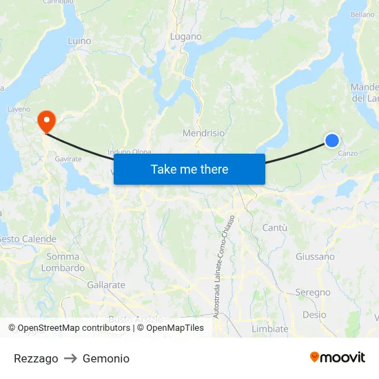 Rezzago to Gemonio map