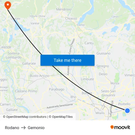 Rodano to Gemonio map