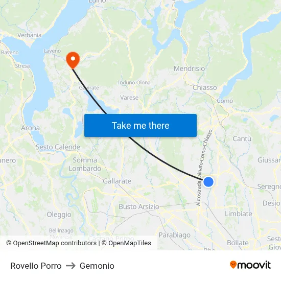 Rovello Porro to Gemonio map