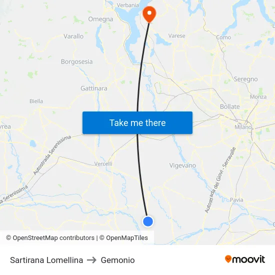 Sartirana Lomellina to Gemonio map