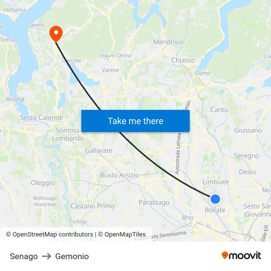Senago to Gemonio map