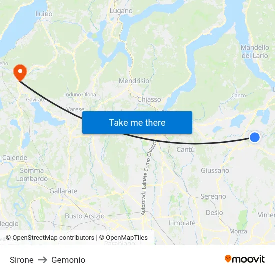 Sirone to Gemonio map