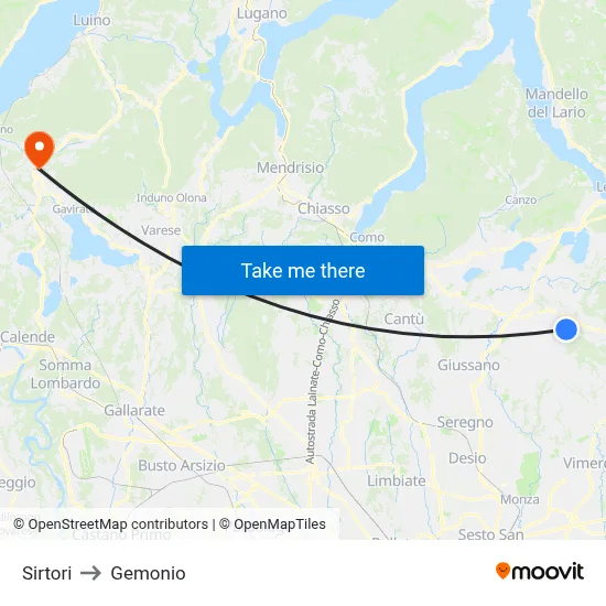 Sirtori to Gemonio map
