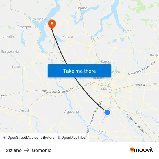 Siziano to Gemonio map