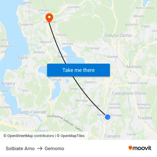 Solbiate Arno to Gemonio map