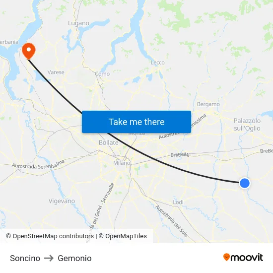Soncino to Gemonio map