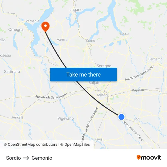 Sordio to Gemonio map