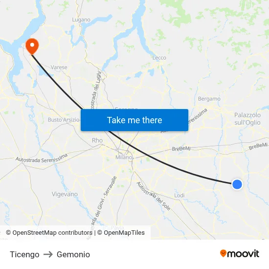 Ticengo to Gemonio map
