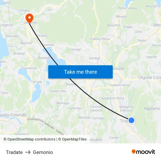 Tradate to Gemonio map