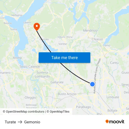 Turate to Gemonio map