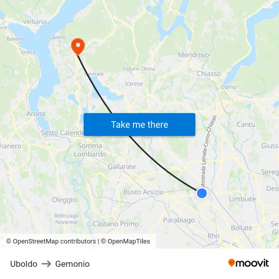 Uboldo to Gemonio map