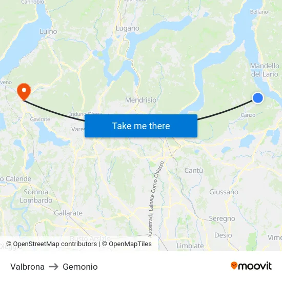 Valbrona to Gemonio map