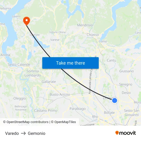 Varedo to Gemonio map