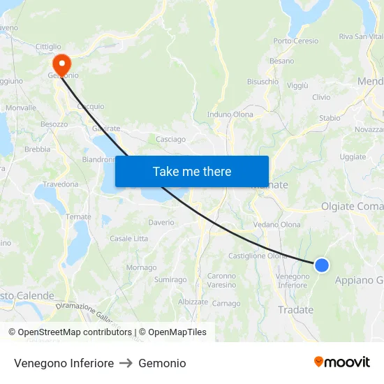 Venegono Inferiore to Gemonio map