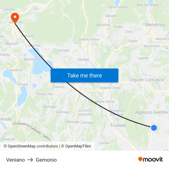 Veniano to Gemonio map
