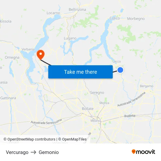 Vercurago to Gemonio map