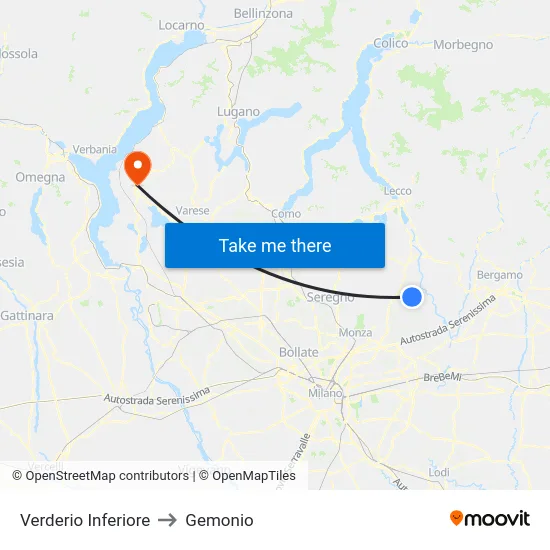 Verderio Inferiore to Gemonio map