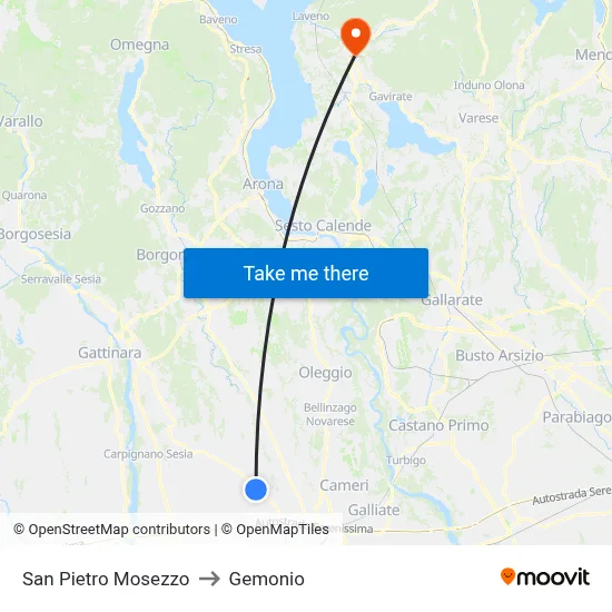 San Pietro Mosezzo to Gemonio map
