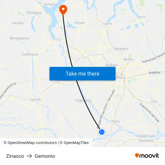 Zinasco to Gemonio map