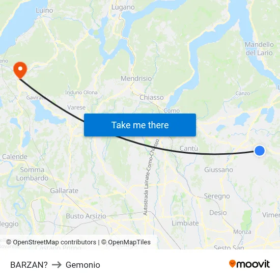 Barzan to Gemonio map
