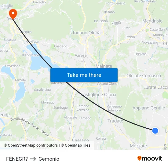 Fenegro to Gemonio map