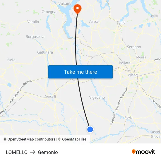 Lomello to Gemonio map