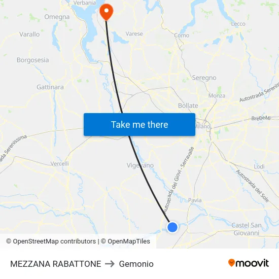 Mezzana Rabattone to Gemonio map