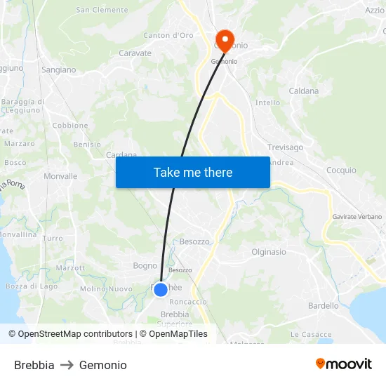 Brebbia to Gemonio map