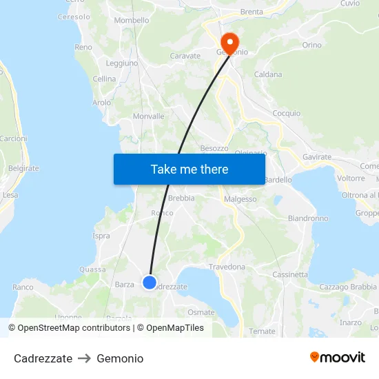 Cadrezzate to Gemonio map