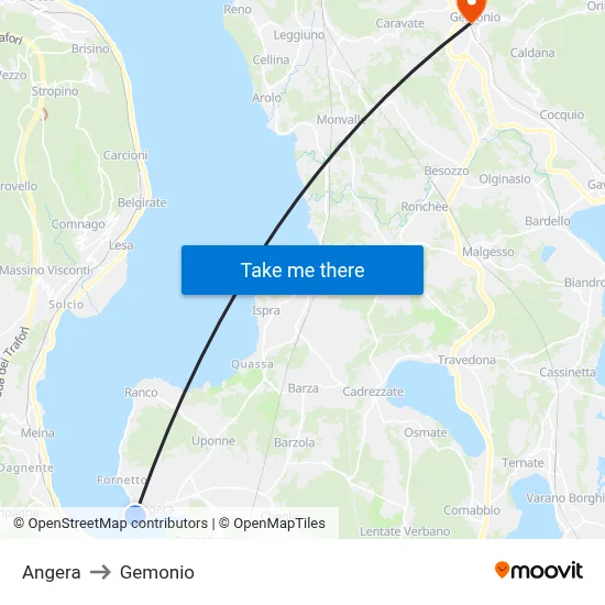 Angera to Gemonio map