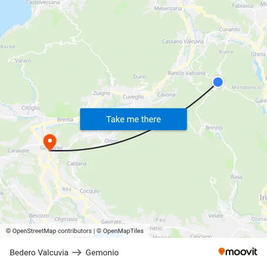 Bedero Valcuvia to Gemonio map
