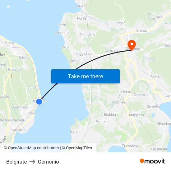 Belgirate to Gemonio map