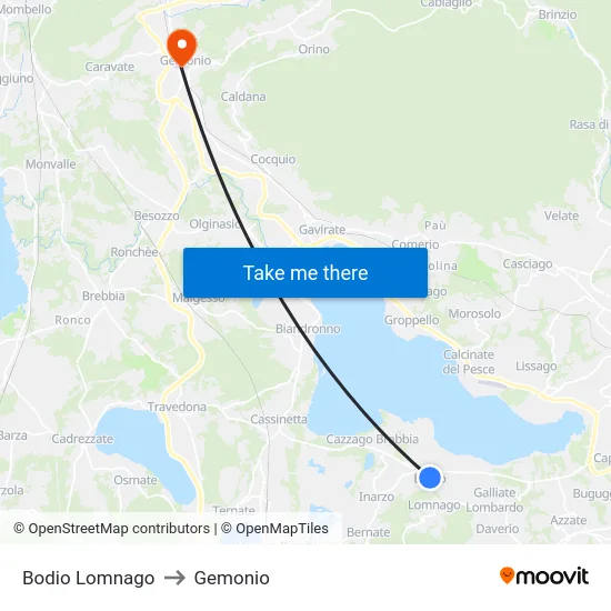 Bodio Lomnago to Gemonio map