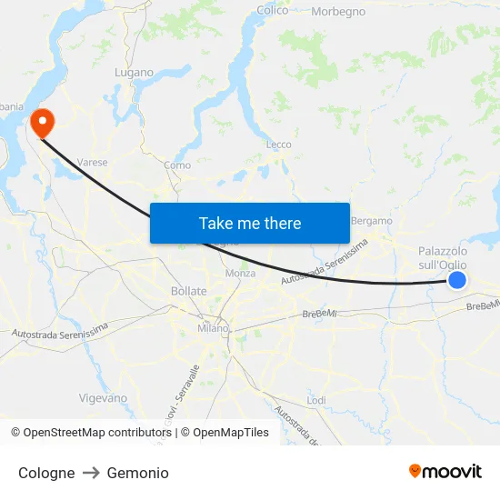Cologne to Gemonio map