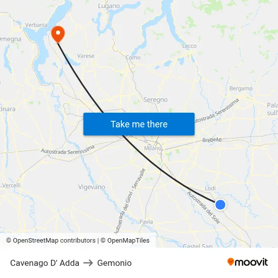 Cavenago D' Adda to Gemonio map